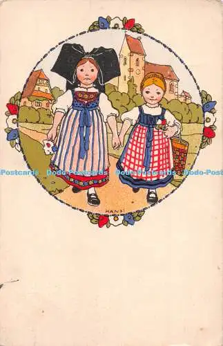 R299448 Hansi Haus Zwei Mädchen La Cigogne Postkarte