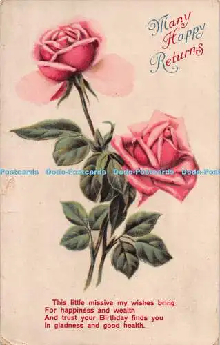 R300458 Viele glückliche Rückkehr Zwei Rosen Serie 755 Postkarte