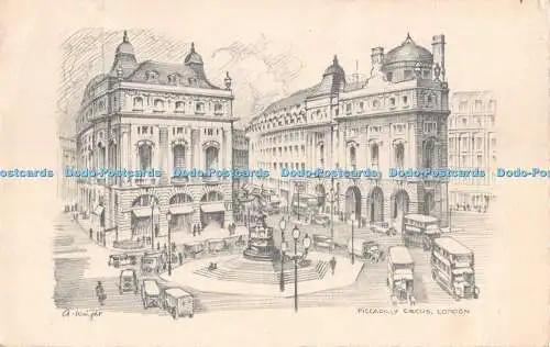 R302346 London Piccadilly Circus W Barton Milton Bleistiftskizze Reproduktion 1947