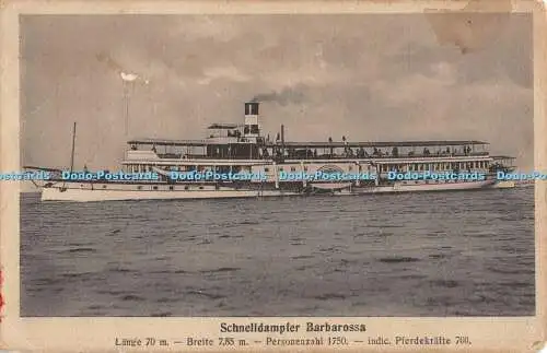 R308589 Schnelldampfer Barbarossa Köln Düsseldorf Rheindorfer Rheindampfschiffahrt