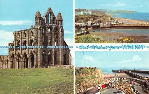 R303803 Beste Wünsche von Whitby Whitby Abbey The Harbour and West Cliff Khyber P