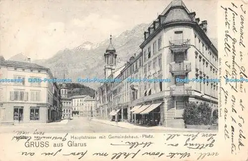 R307776 18274 Gruss aus Glarus Hauptstraße mit Gemeindehaus Platz Gebr Metz 190