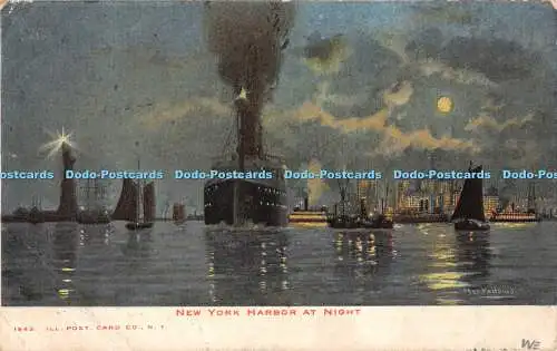 R308096 New York Harbor at Night 1943 Ill Post Card