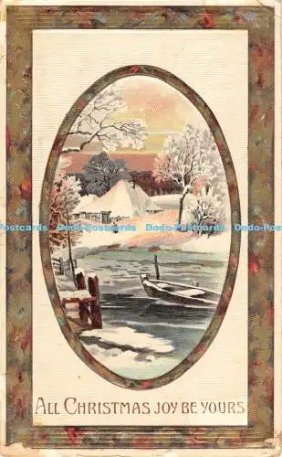R311444 All Christmas Joy be Yours Winter Pond Boat 1911
