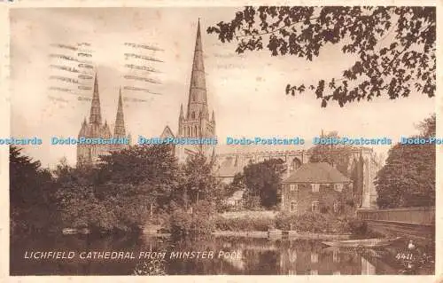 R316430 Lichfield Cathedral from Minster Pool Valentine Sepiatype 1952