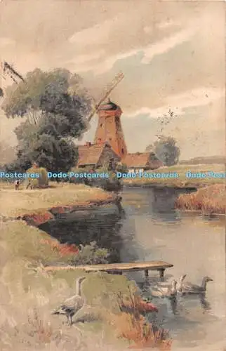 R323239 Windmühle Kleiner Fluss Gemälde Meissner und Buch 1904