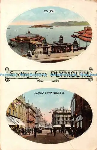 R321789 Grüße aus Plymouth The Pier Bedford Street Look E Tuck Double Gl