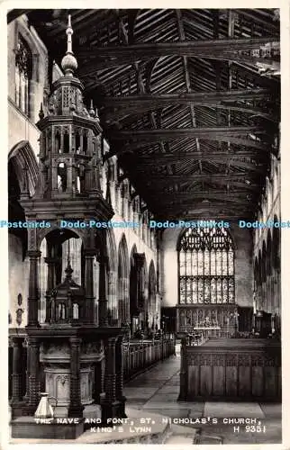 R322346 King Lynn St Nicholas Church The Nave and Font Valentine RP 1955