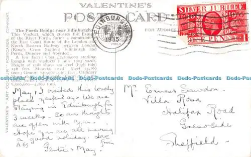 R326894 Forth Bridge Near Edinburgh Valentine Art Farbe 1935