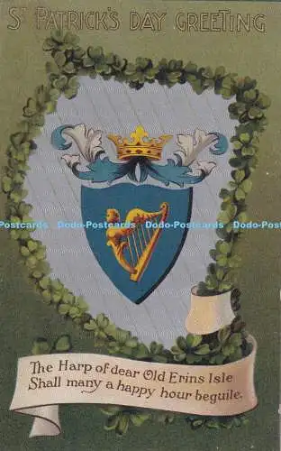 R325552 St Patrick Day Greeting The Harp of dear Old Erins Isle B B Serie Nr. E