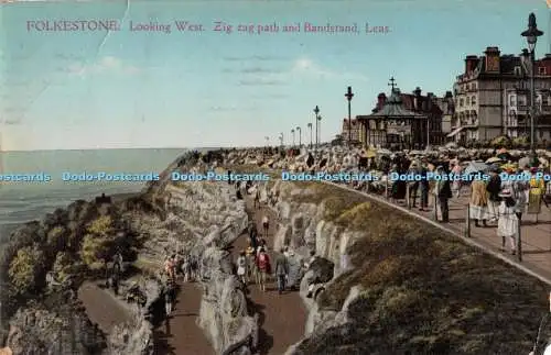 R329951 Folkestone Looking West Zick Zack Path and Bandstand Leas 1927