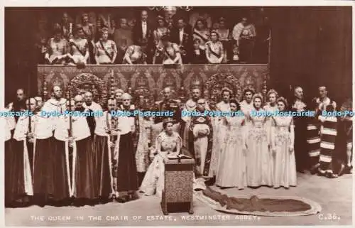 R325615 Westminster Abbey The Queen in the Chair of Estate Valentine RP