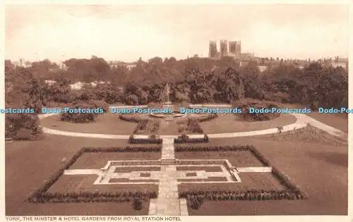 R327349 York The Minster and Hotel Gardens from Royal Station Hotel Photochrom L