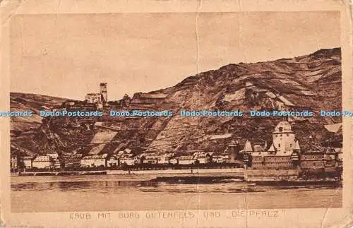 R330120 Caub mit Burg Gutenfels und Die Pfalz K T F Fotogravur 1919