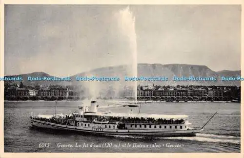 R334378 Geneve Le Jet d eau 120 m et le Bateau salon Geneve Jaeger 1953