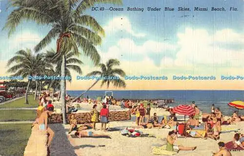 R329435 Miami Beach Fla Ozean Baden unter blauem Himmel Original Curteich Chicago