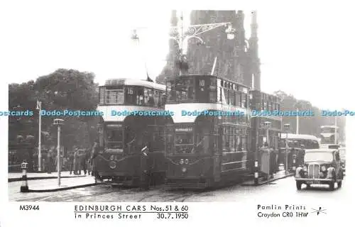 R335214 M3944 Edinburgh Cars Nos 51 and 60 in Princes Street 30 7 1950 Pamlin Pr