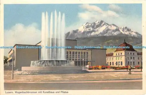 R334351 Luzern Wagenbachbrunnen mit Kunsthaus und Pilatus Globetrotter G m b H 3