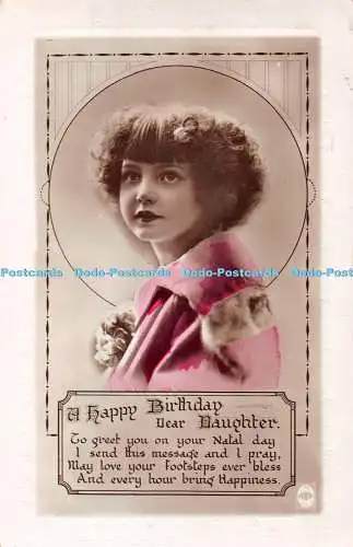 R337389 A Happy Birthday Dear Daughter Girl with short hair and pink clothing The