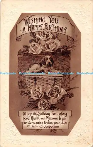 R337685 Wishing You a Happy Birthday Hund auf dem Korb H B Gesamtes britisches Produkt