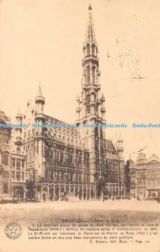 R342664 Bruxelles Hotel de Ville La Belgique Historique 2 La premiere pierre fu