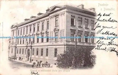 R346353 Pozdrav z Domazlic Obecna a mestanska skola pro chlapce Karel Prunar 190