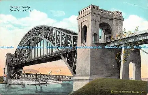 R346810 New York City Hellgate Bridge Manhattan Postkarte Co American Studio C T