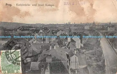 R345411 Prag Karlsbrücke und Insel Kampa 1909