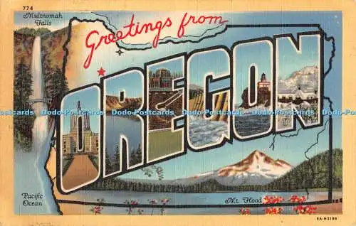 R345471 Greetings from Oregon 8 A H 3198 C T Art Colortone Reg U S Pat Off Wesle