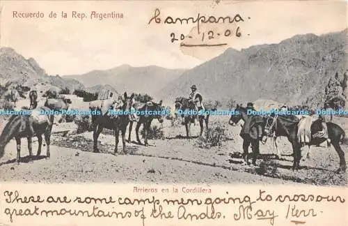 R347097 Recuerdo de la Rep Argentina Arrieros en la Cordillera R Rosauer 1906