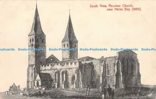 R347414 South View Reculver Church near Herne Bay 1800 F G Holman