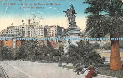 R347619 Genova Monumento Duca di Galliera a Motel Miramare A P Zürich N 22 1921