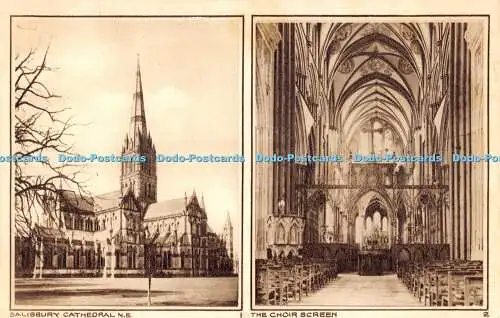 R355201 Salisbury Cathedral N E The Choir Screen Photochrom Multi View