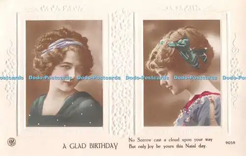 R351965 A Glad Birthday Two Women in green and blue colour clothing E J Hey