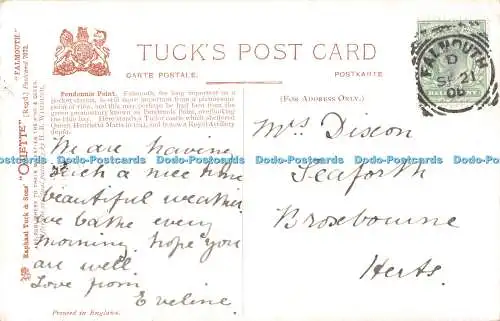 R353775 Falmouth Pendennis Point Tuck Oilette Postkarte 7072 H B Wimbush 1906