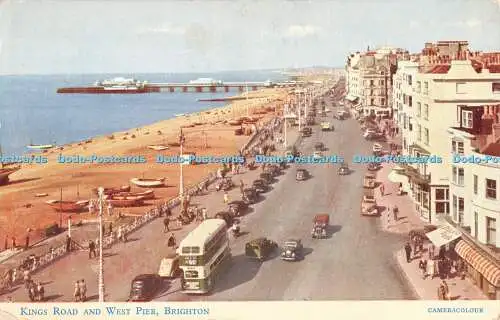 R352186 Brighton Kings Road and West Pier J Salmon Cameracolour 1954