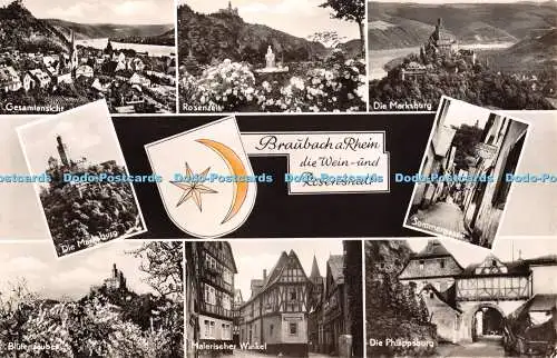 R358535 Braubach a Rhein die Wein und Rosenstadt Die Marksburg Malerischer Winke