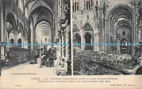 R357350 Ypern Saint Martins Kathedrale vor dem Bombardement und nach Vise Pari