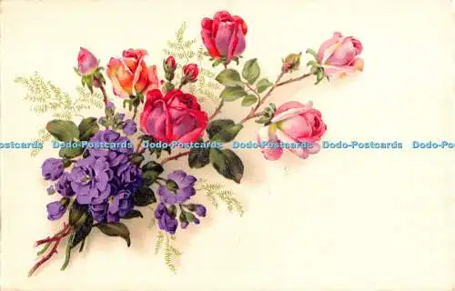 R355929 Postkarte bunte Blumen und rosa Rosen