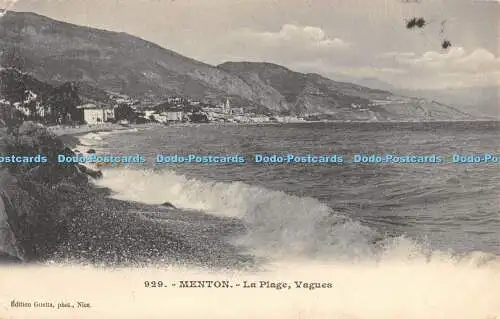 R357396 929 Menton La Plage Vagues Giletta 1905