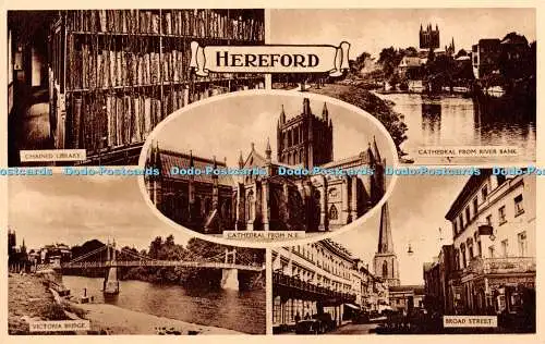 R359622 Hereford Cathedral from N E Chained Library Cathedral from River Bank Ha