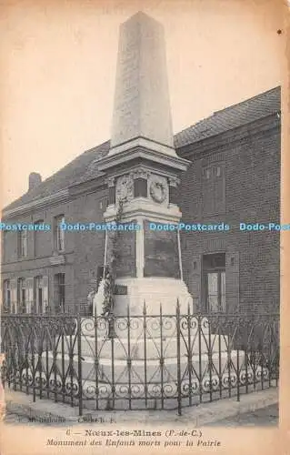 R359929 Noeux les Mines P de C Monument des Enfants morts pour la Patrie E M Ber