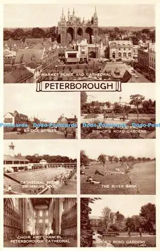 R360219 Peterborough The River Bank Market Place and Cathedral Valentine Phototy