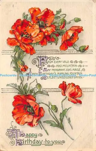 R360837 Happy Birthday To You Red Flowers Wildt and Kray Serie 2975 1915