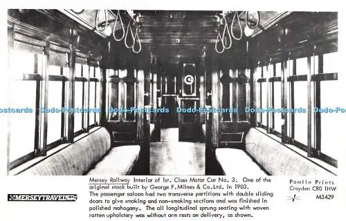 R364399 Mersey Railway Interior of 1st Class Motor Car No 3 Pamlin Prints Croydo