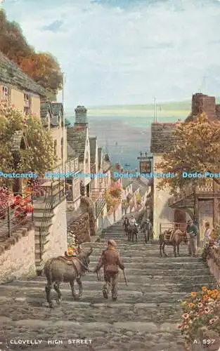 R366685 Clovelly High Street Valentine Art Farbe Brian Gerald 1965