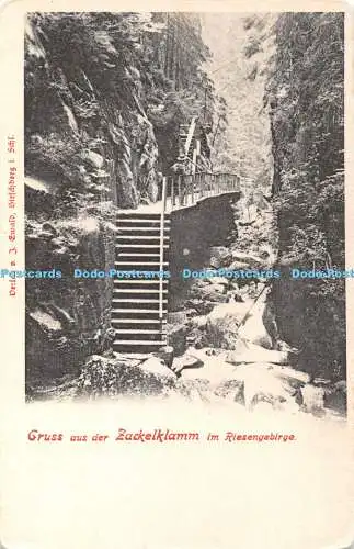 R366690 Gruss aus der Zackelklamm im Riesengebirge J Ewald Hirschberg in Schlesi