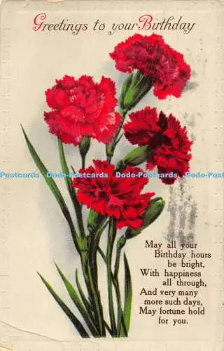 R368352 Grüße zum Geburtstag rote Blumen 1931