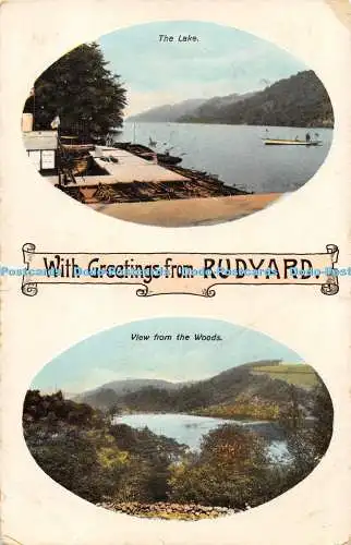 R368443 Mit Grüßen von Rudyard Der Seeblick aus dem Wald W Shaw Burslem