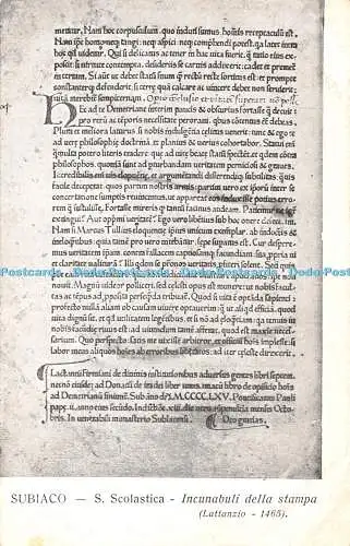 R368583 Subiaco S Scolastica Incunabuli della stampa Lattanzio 1465